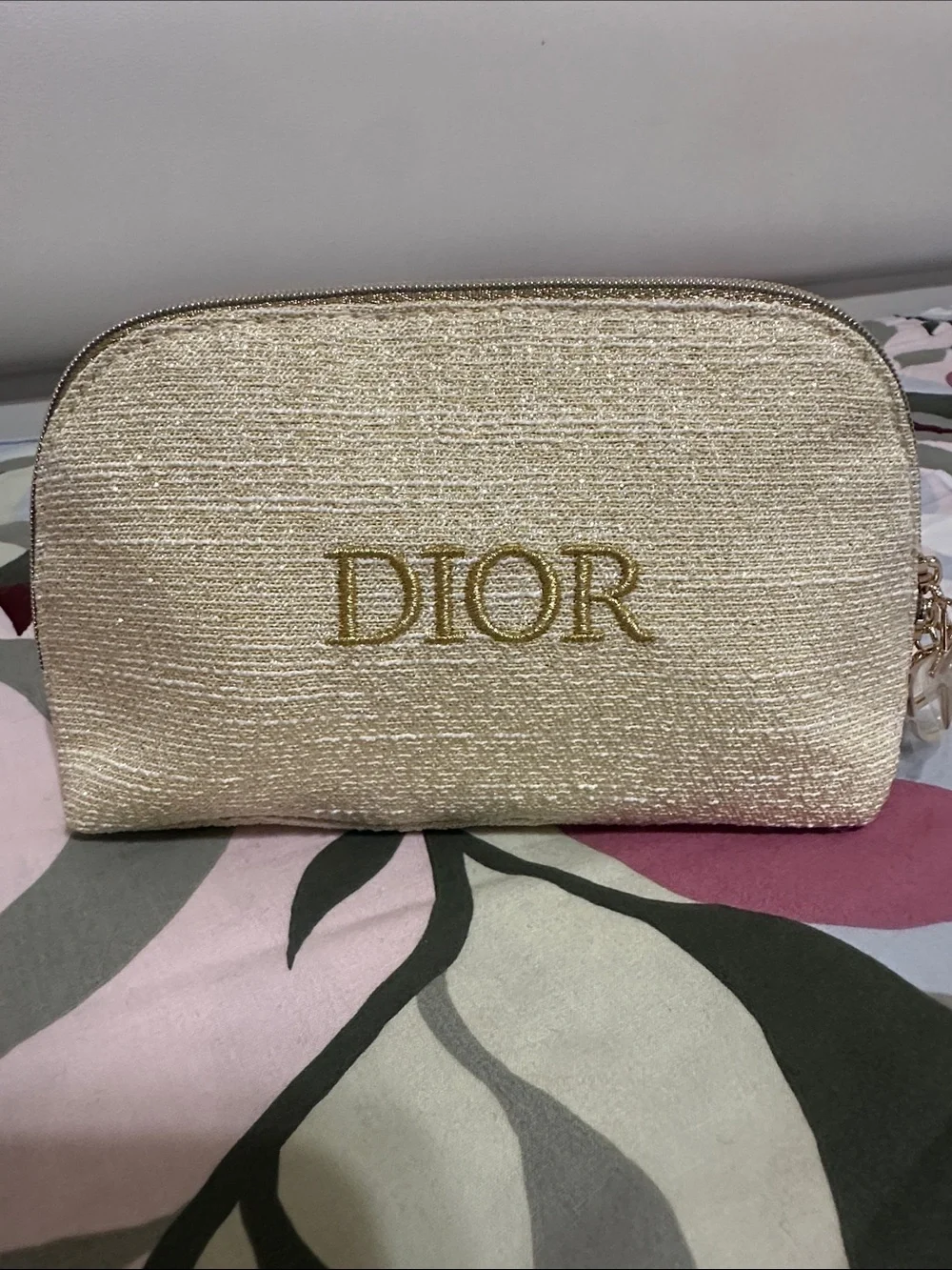 Dior Gold Metallic Embroidered Novelty Cosmetic Pouch